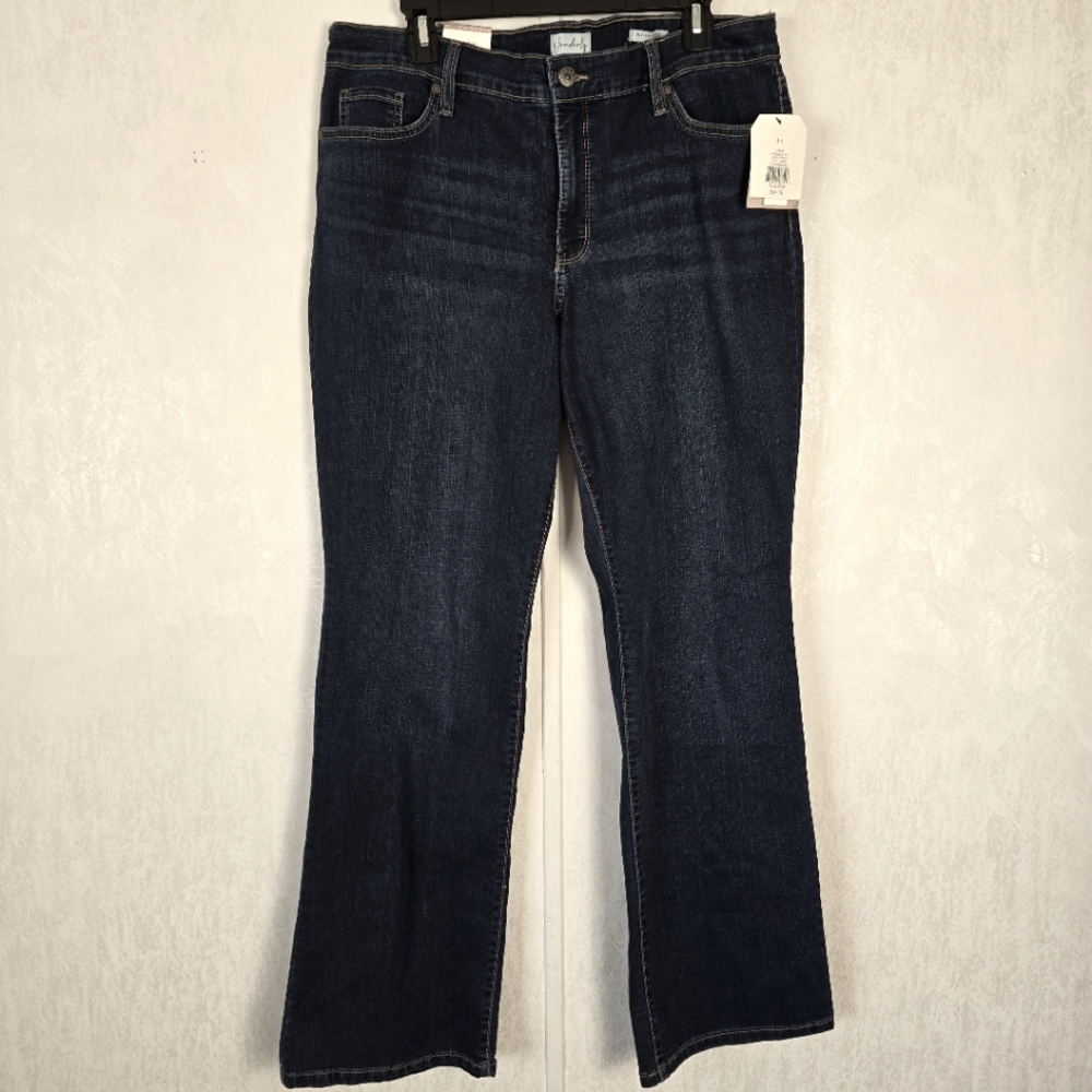 Wonderly Womens 14 Jack Wash Denim Jeans Mid Rise Bootcut Flare Tummy Control